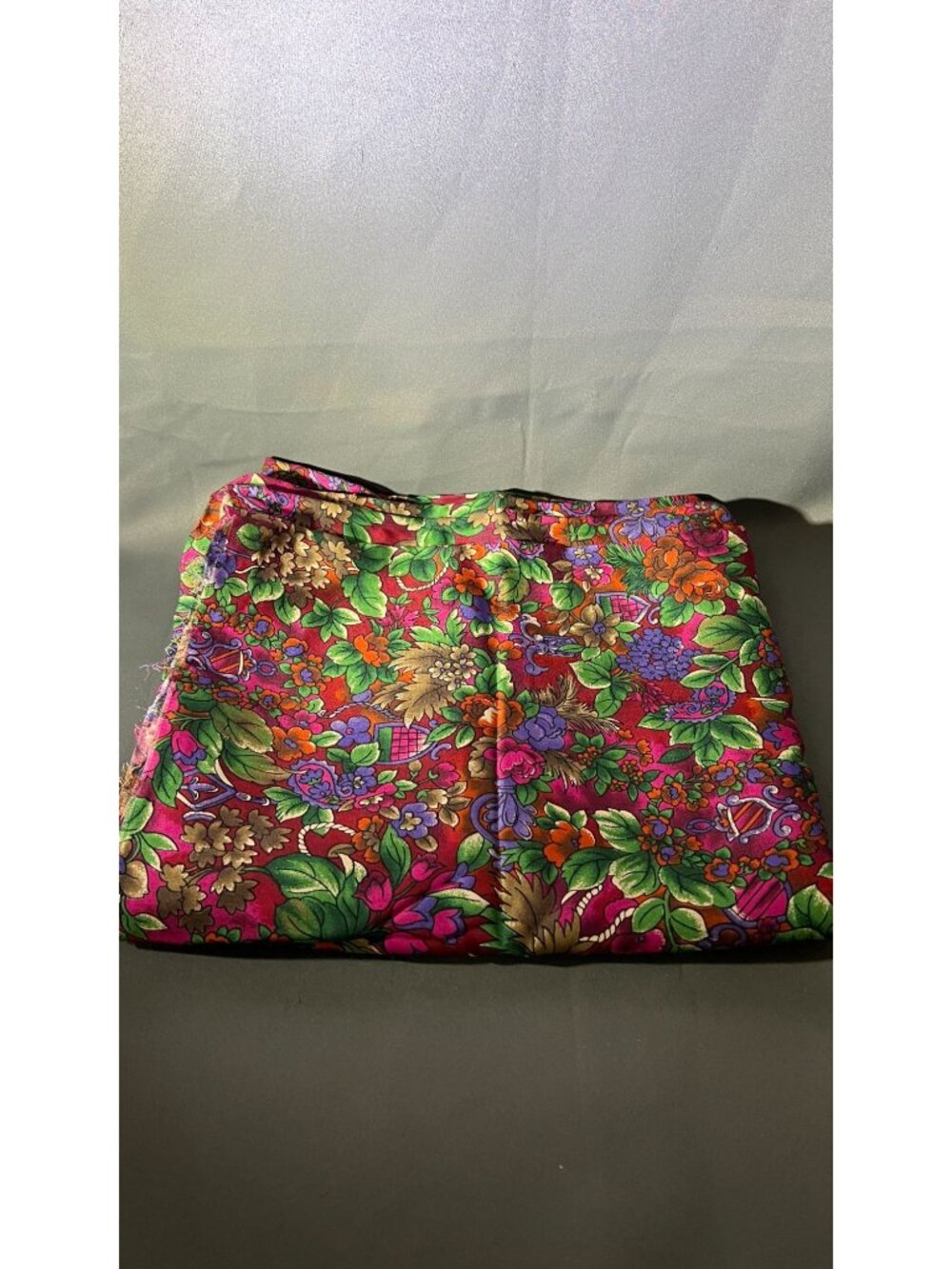 2+ yards Vintage John Kalder Fabric with Floral Print and Jewel Tone Colors